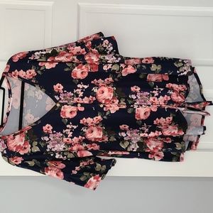 Tie Front Ruffle Sleeve Floral Blouse 3X
